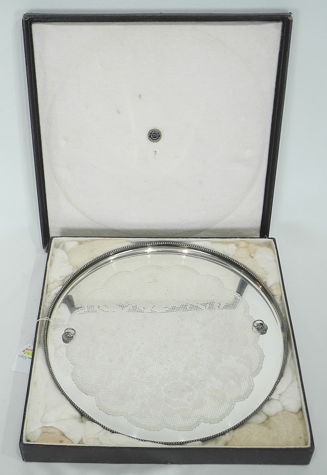 As. Bonebakker & Zoon Dutch Silver (marked) Round Tray with Glass Liner & Box, 13 7/8" Diam., 1225 (1 of 9)