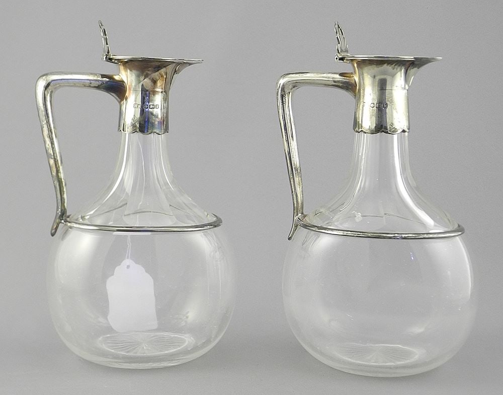 Pair of Hallmarked Silver & Crystal Cruet Jugs, 7 1/2"h, TW 1226g. (1 of 5)