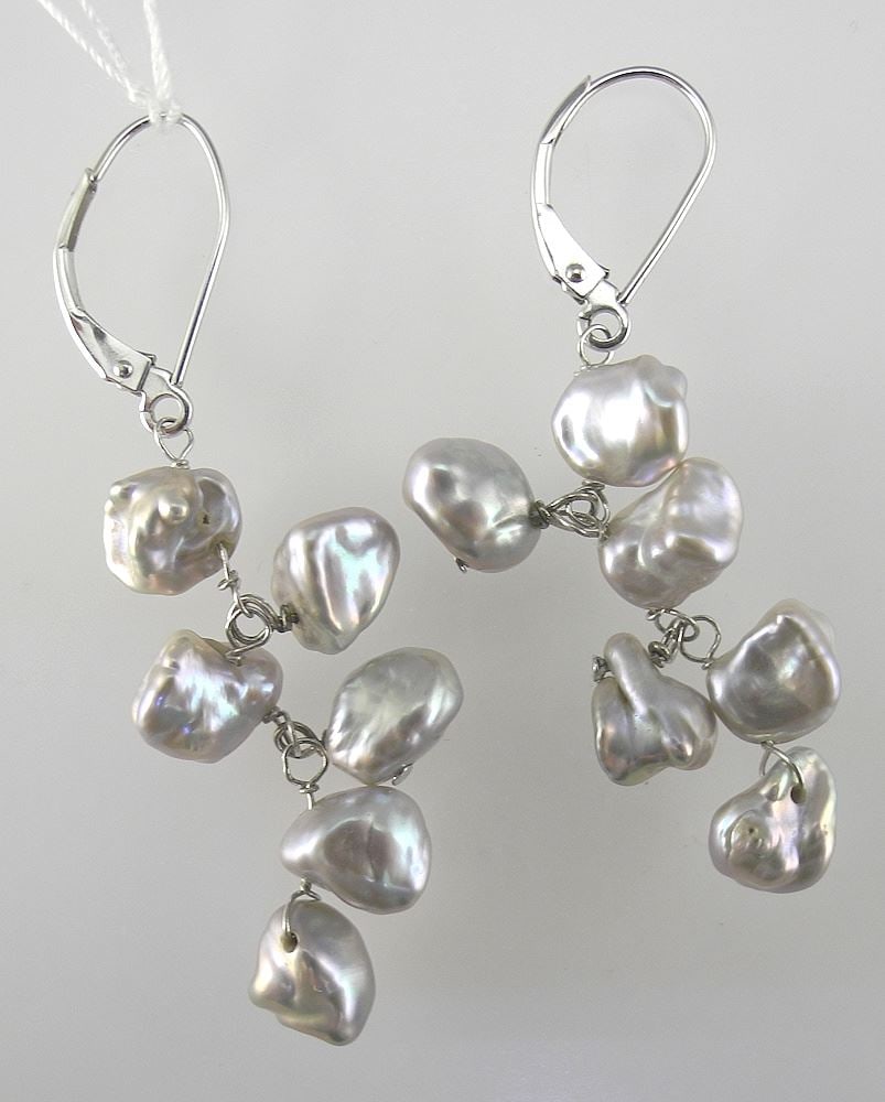 14K (marked) White Gold & Natural Baroque Pearl Earrings. (1 of 2)
