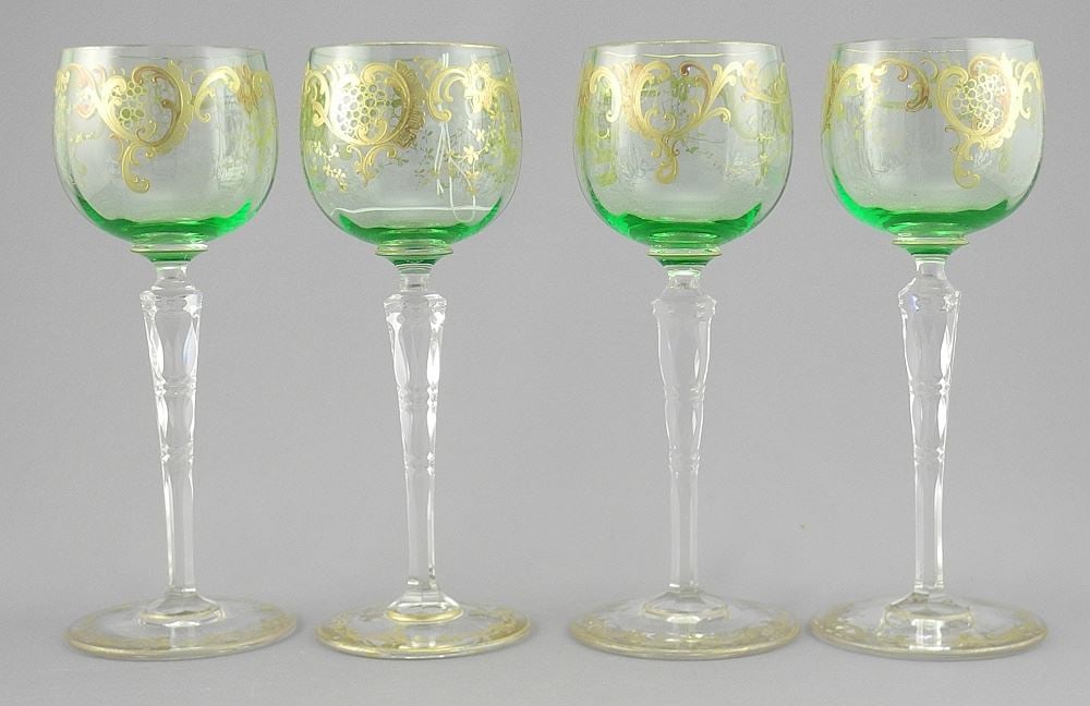 Four Faceted & Gilt Crystal Wine Glasses, 7 1/4"h. (1 of 3)