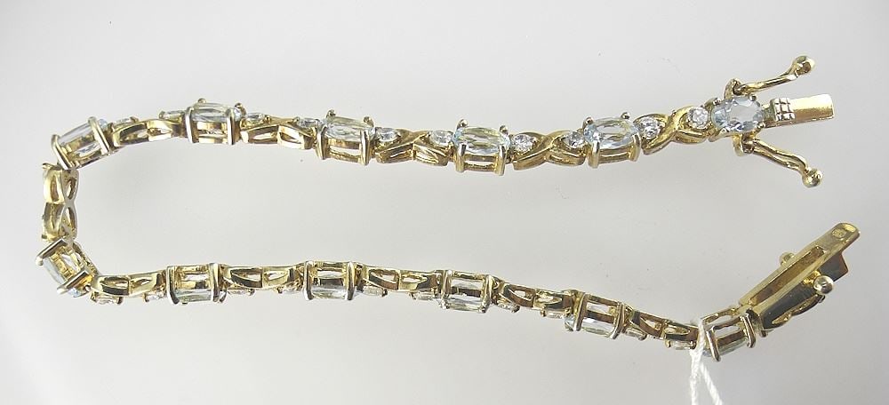 Silver Gilt (925) Topaz & Zircon Bracelet, 7"L, 11.3g. (1 of 5)
