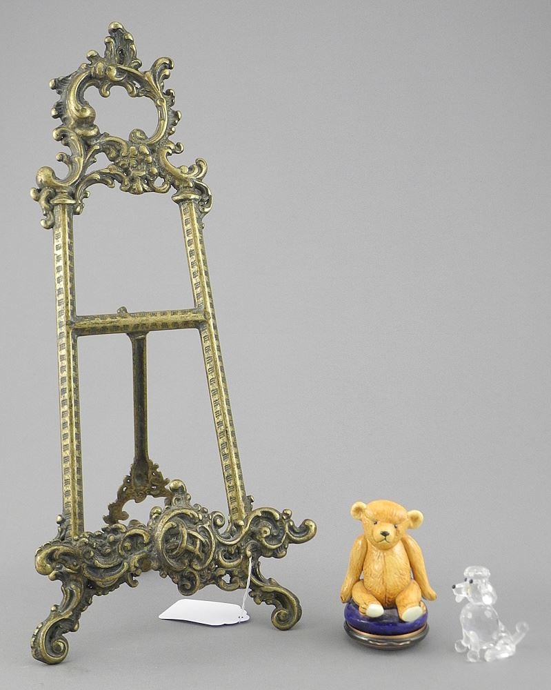 Halcyon Days "Bear" Box /Swarovski Poodle/Brass Easel, 1 3/4 - 13"h.: Halcyon Days "Bear" Box /Swarovski Poodle/Brass Easel, 1 3/4 - 13"h.