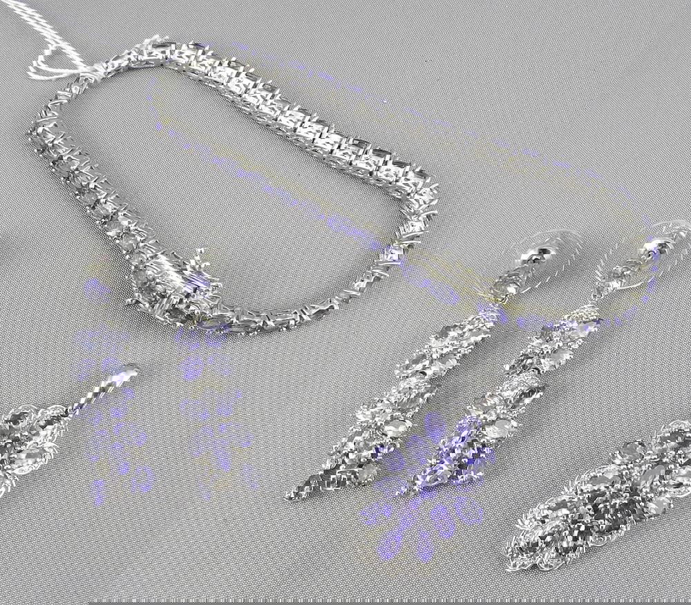 Sterling Silver (marked STS 925) & Tanzanite Demi Parure Bracelet, 7 1/2"L, TW 35.7g. (1 of 4)