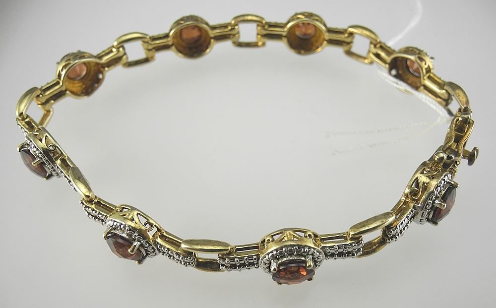 Gold Plated Sterling Silver (marked STS925) & Cushion Cut Garnet Bracelet, 7 3/4"L, 18g. (1 of 3)