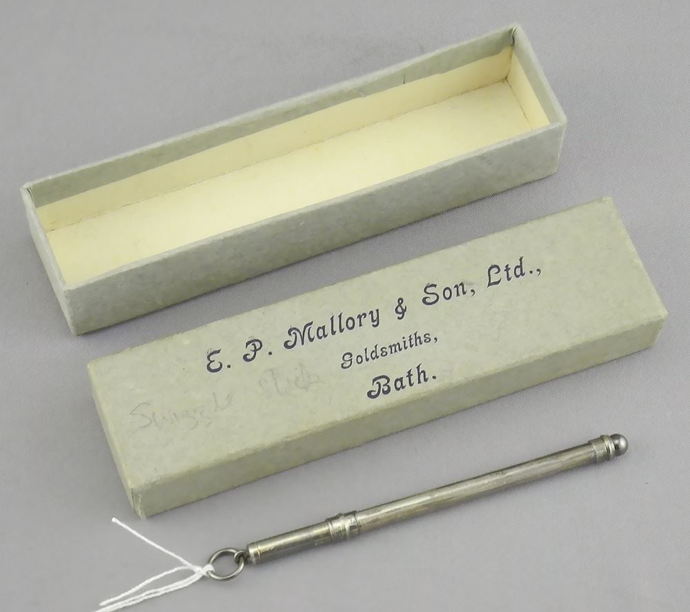 Sterling (marked) Silver Swizzle Stick, 3 1/4"L, with Box, 5.5g.: Sterling (marked) Silver Swizzle Stick, 3 1/4"L, with Box, 5.5g.