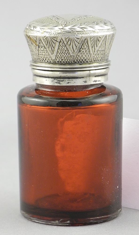 Cranberry Glass Scent Bottle with Unmarked Silver Cap, 2 1/2"h. (1 of 3)