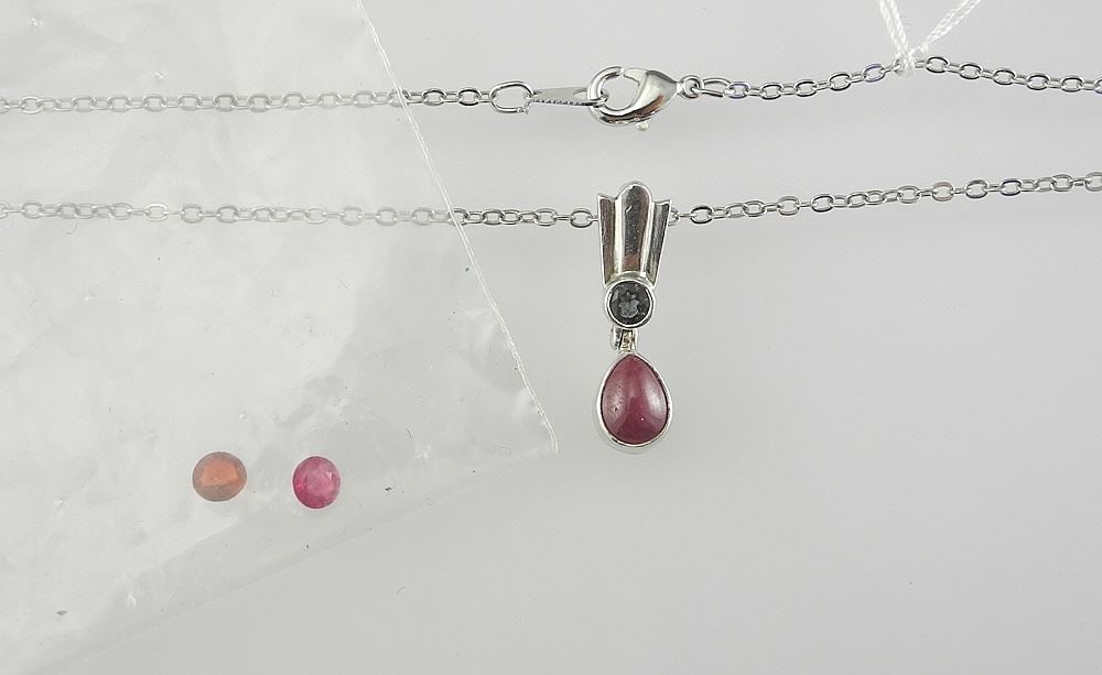 Sterling Silver (925) & Ruby Pendant on Chain (17"L) & Pair of Genuine Rubies. (1 of 2)