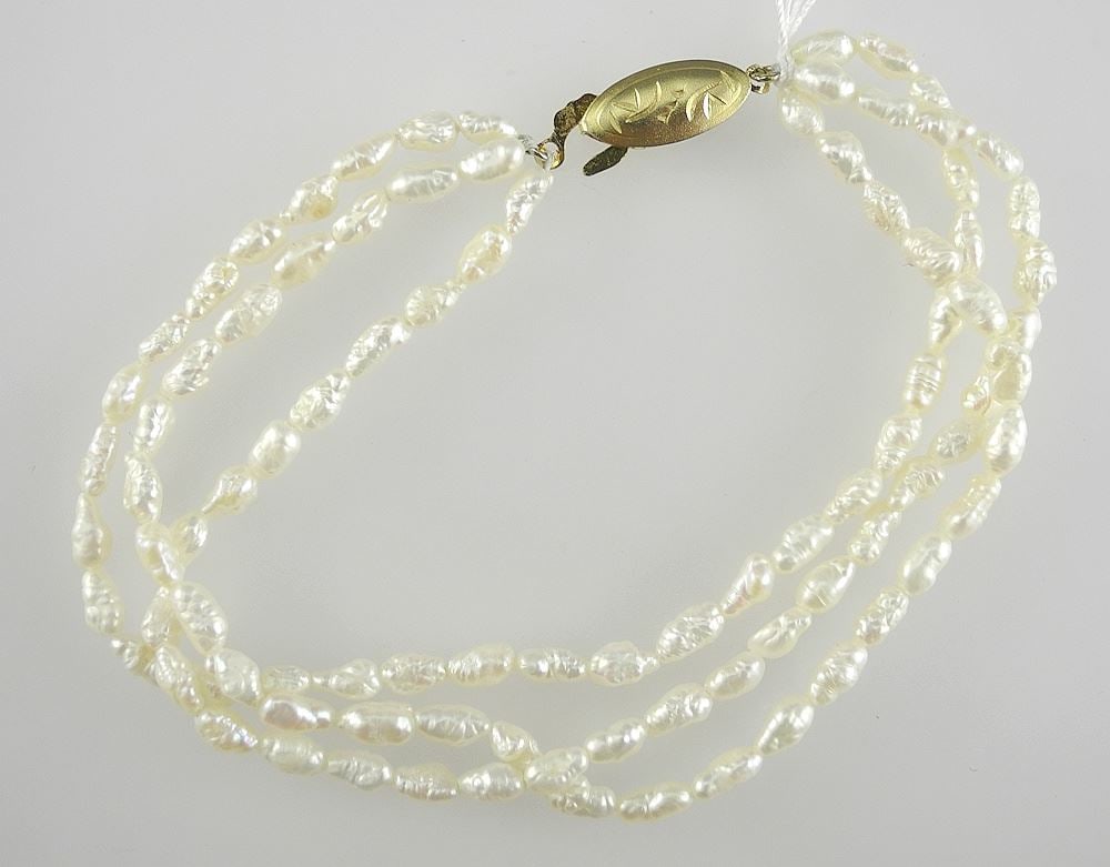 Vintage Freshwater Pearl & Gilded Sterling Silver Bracelet, 7 1/2"L. (1 of 2)