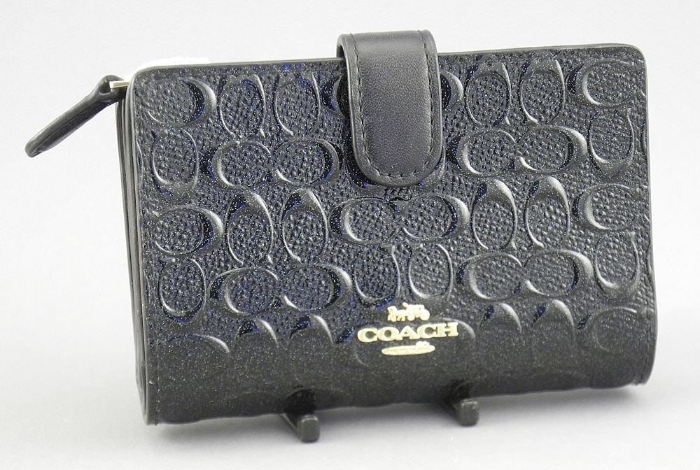 Black Coach Embossed Leather Wallet, F25937 Corner Zip. (1 of 3)