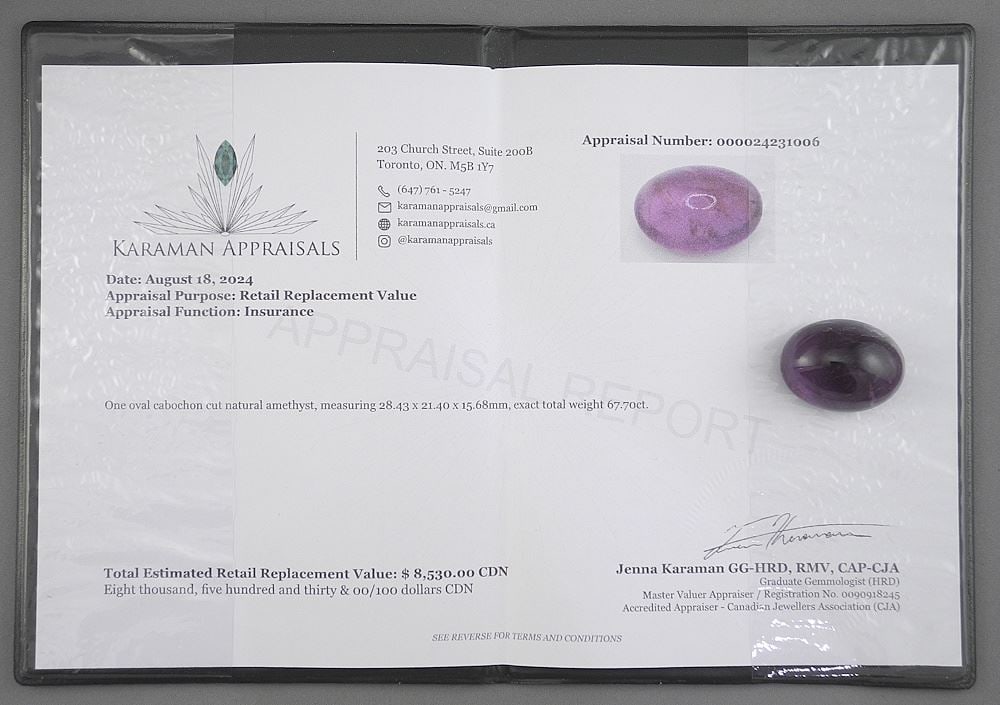 67.70ct Certified Custom Oval Cut Amethyst Gemstone. (1 of 4)
