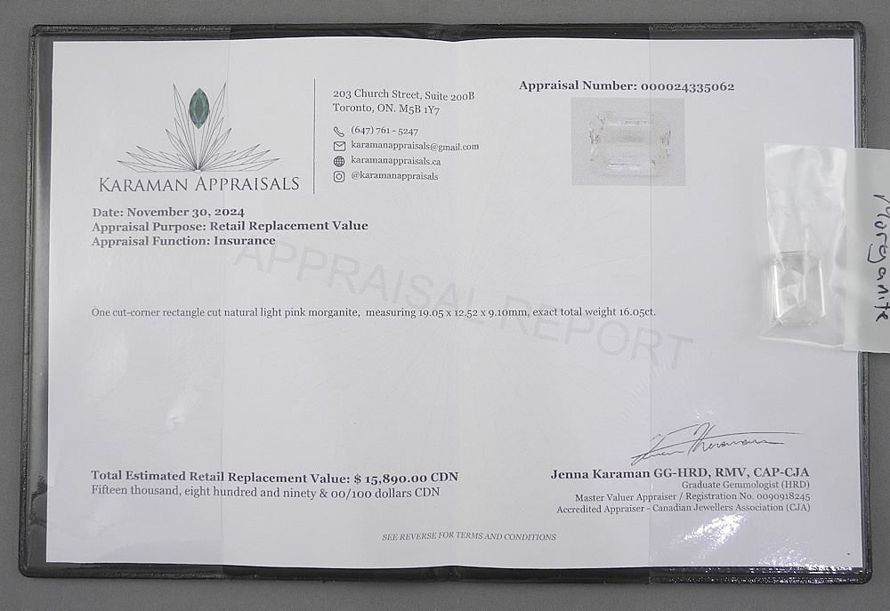 16.05ct Certified Morganite Gemstone -: 16.05ct Certified Morganite Gemstone -