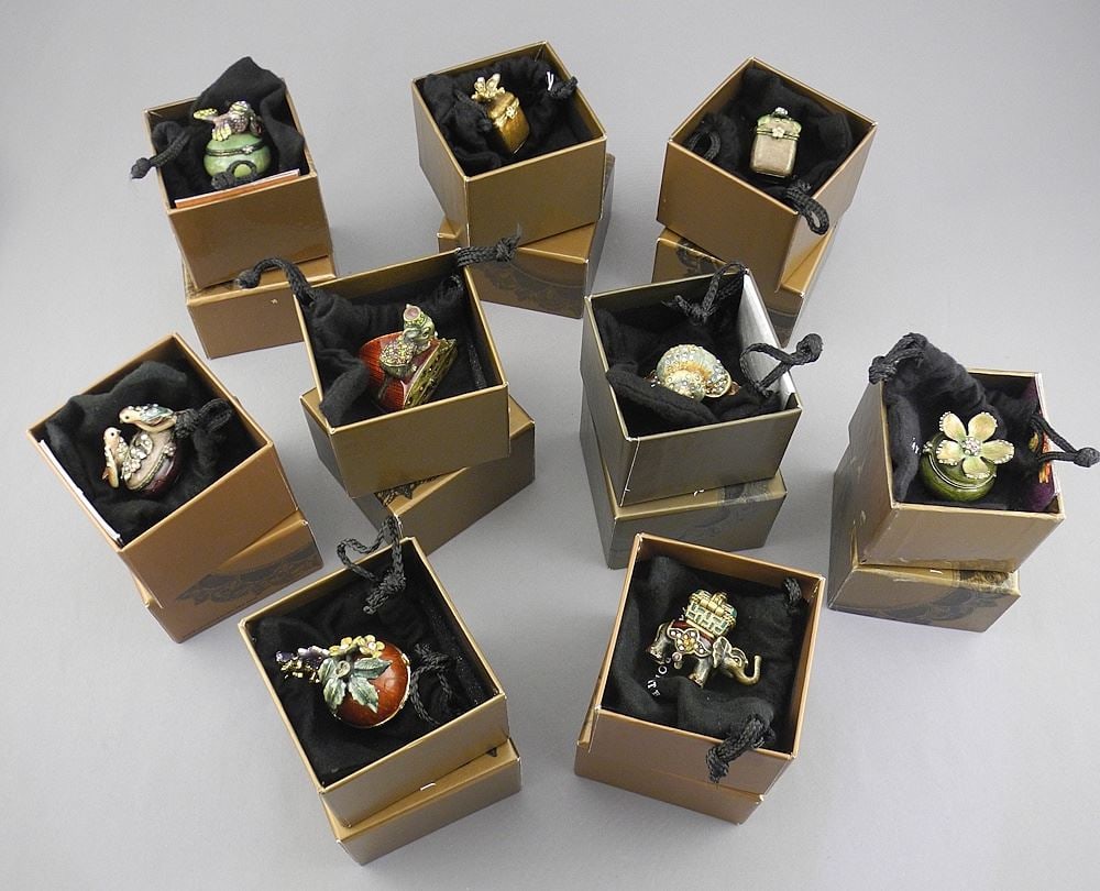 Collection of Nine Jay Strongwater Enamel Boxes with Original Boxes. (1 of 5)