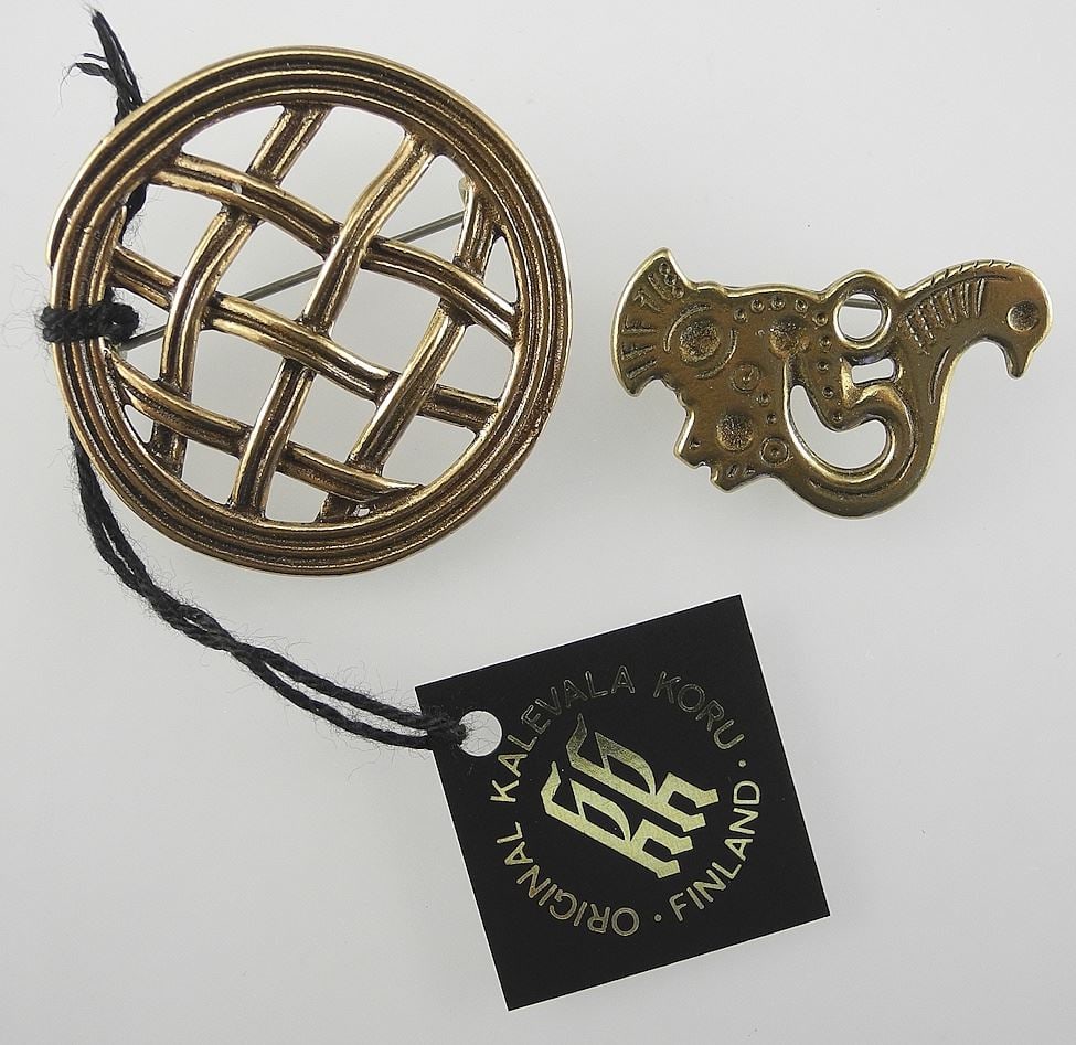 Two Kalevala Koru Helsinki Finland Bronze Brooches with Original Boxes.: Two Kalevala Koru Helsinki Finland Bronze Brooches with Original Boxes.