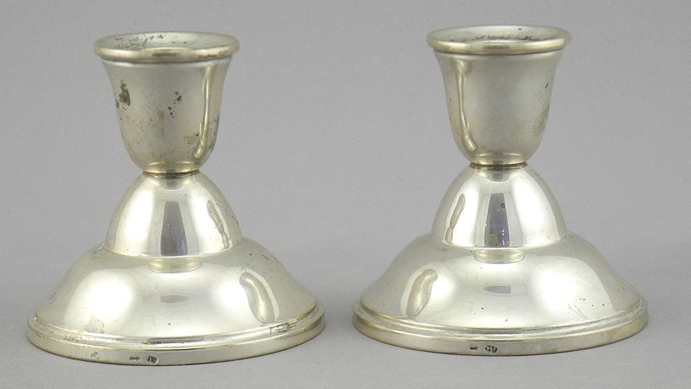 Pair of Dutch Silver (marked) Weighted Candlesticks, 2 1/2"h, 149g (1 of 3)