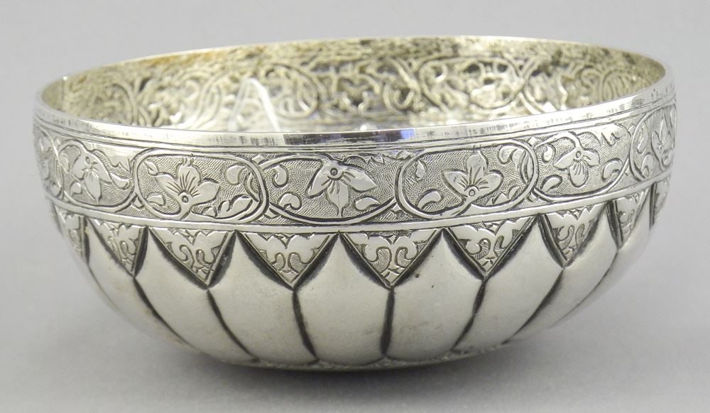 Southeast Asian Silver Alloy Offerings Bowl, 4" Diameter, 103g. (1 of 3)