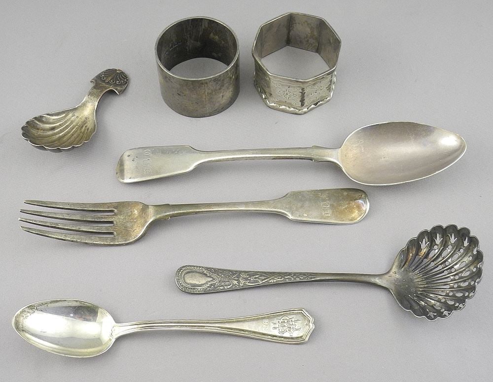Collection of Sterling Silver Cutlery & Napkin Rings (227g) with Plated Caddy Spoon. (1 of 3)