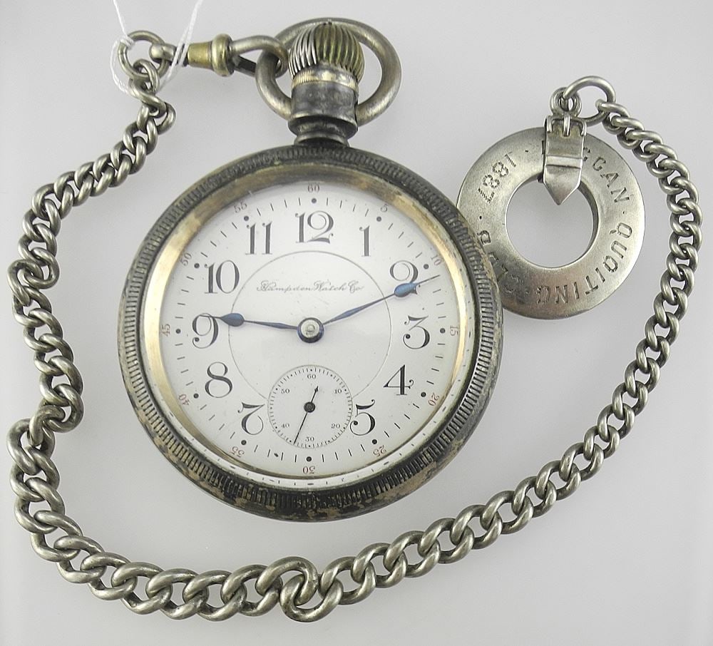 Hampden Watch Co. Silver Plated Pocket Watch & Fob.