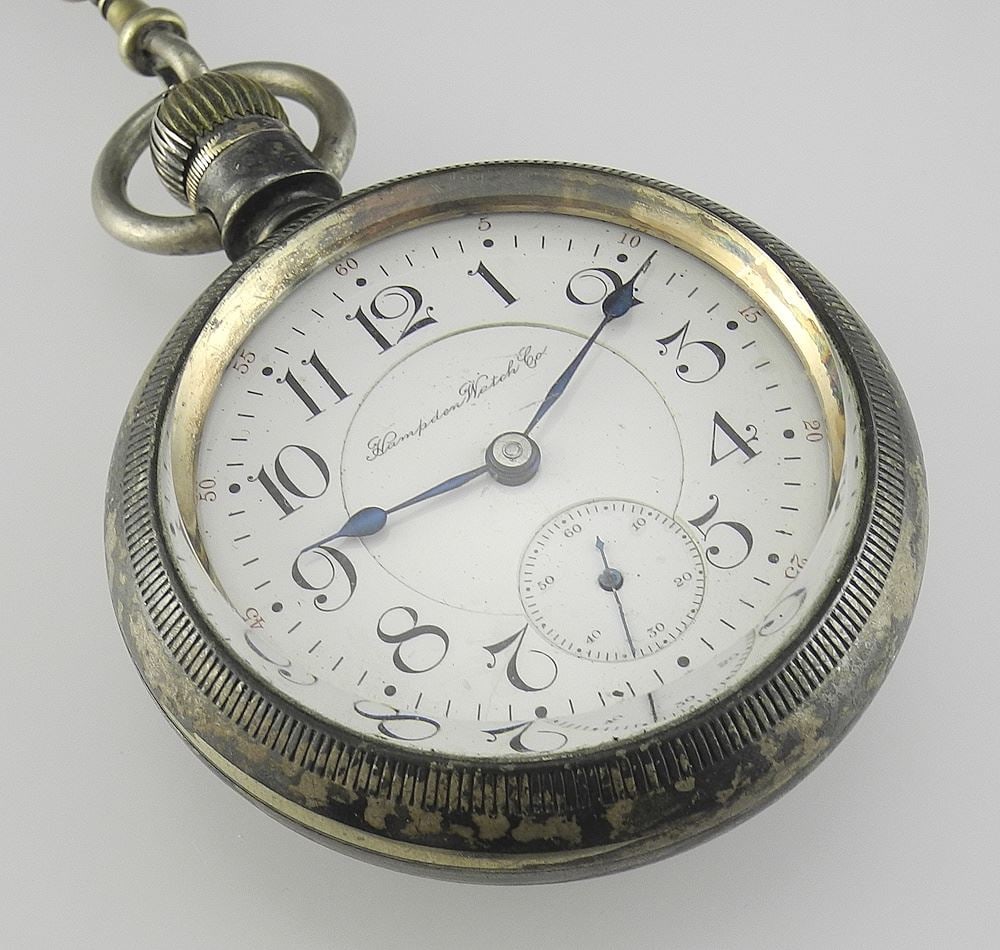 Hampden Watch Co. Silver Plated Pocket Watch & Fob. - 2