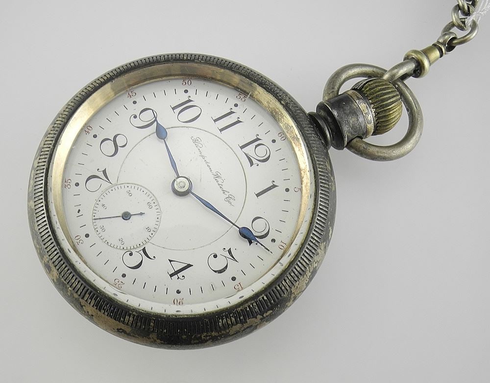 Hampden Watch Co. Silver Plated Pocket Watch & Fob. - 3