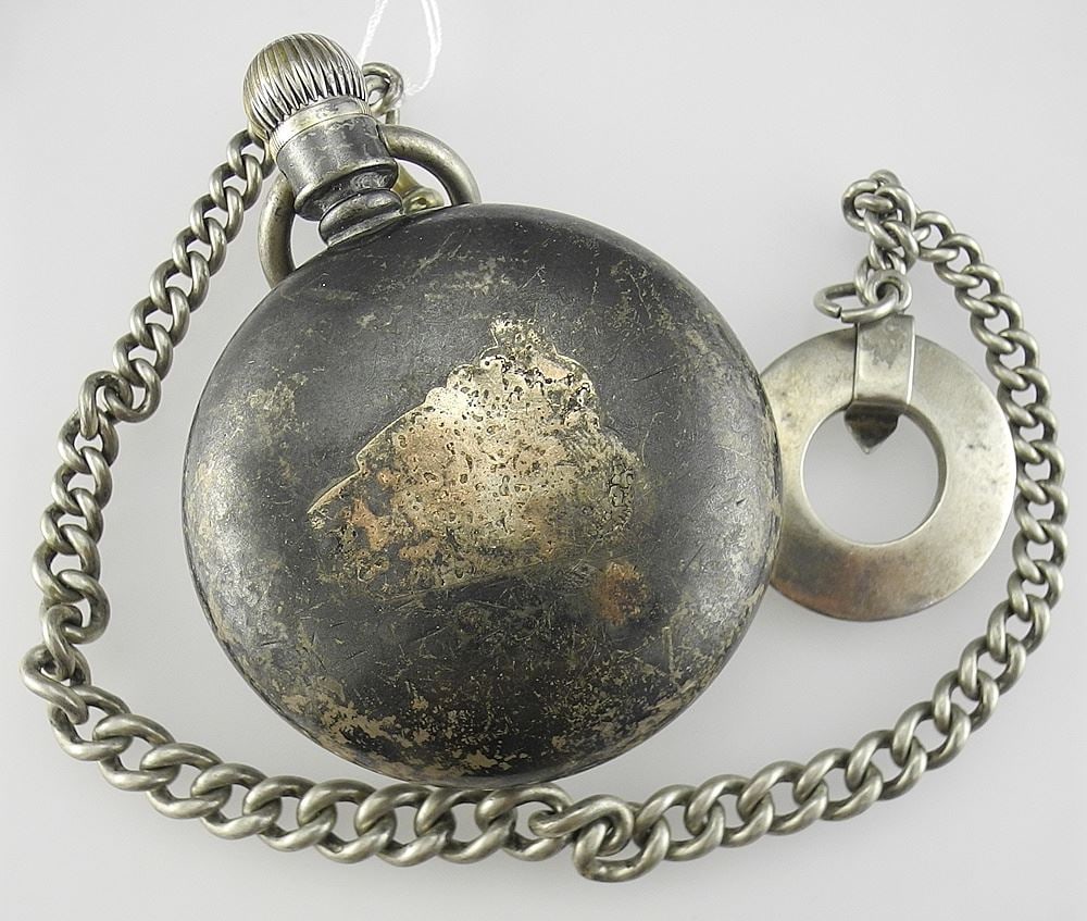 Hampden Watch Co. Silver Plated Pocket Watch & Fob. - 4