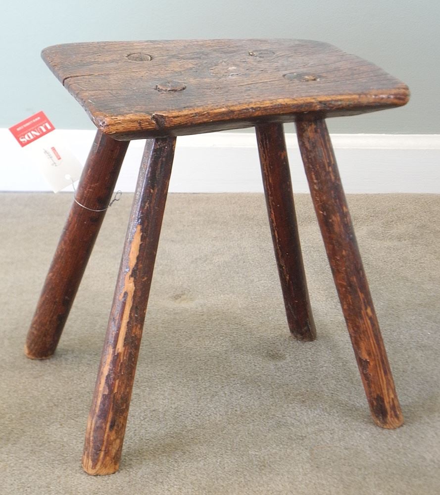 19th C. Elm Milking Stool, 10 x 7 1/2 x 12"h. (1 of 2)