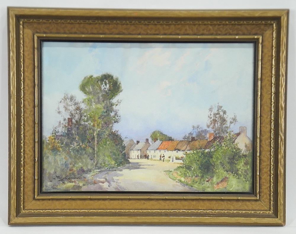 Watercolour signed C. Eyres Simmons, 10 x 14", "Country Village". (1 of 3)