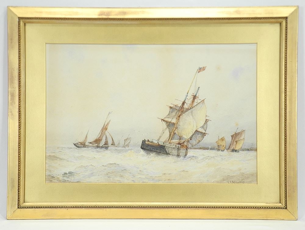 Pair of Watercolour signed F.J. (Frederick James) Aldridge, 13 1/2 x 20 1/2", "Coastal Scene". (1 of 6)