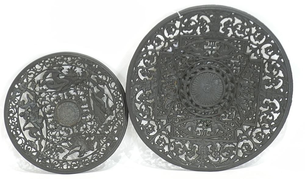 Two 19th C. Cast Iron Openwork Roundels, 11 1/2 & 8 1/2" Diameter. (1 of 2)