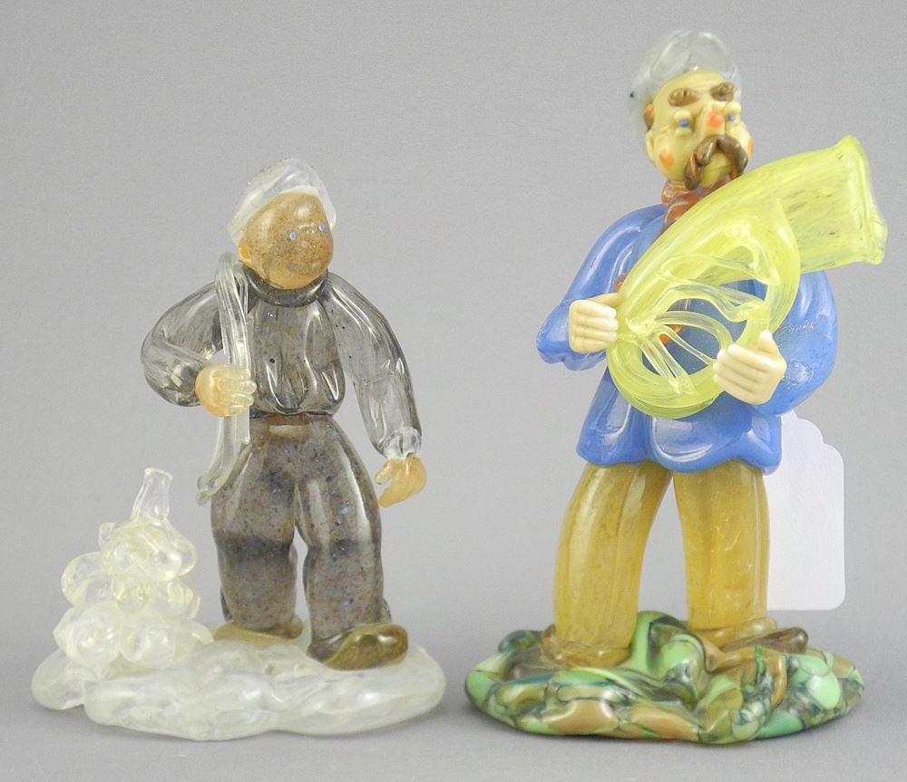 Two Zelezny Brod Czech Art Glass Figures, 4 7/8 - 6"h.: Two Zelezny Brod Czech Art Glass Figures, 4 7/8 - 6"h.