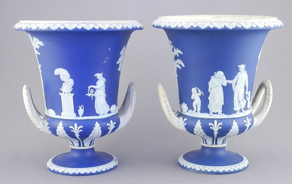 Pair of 18th C. Wedgwood Handled Urns, 7 1/4"L (chips noted). (1 of 4)