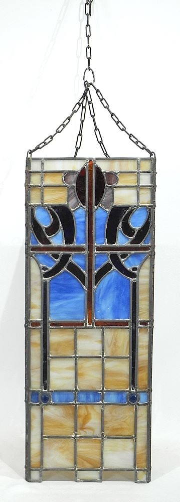 Canadian Artist Handmade Stained Glass Hanging Light, 24 x 9 3/8 x 9 3/8". (1 of 3)