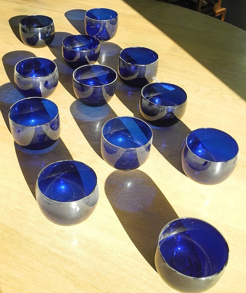Twelve Bristol Blue Georgian Glass Finger Bowls, 4 3/4" Diameter.: Twelve Bristol Blue Georgian Glass Finger Bowls, 4 3/4" Diameter.