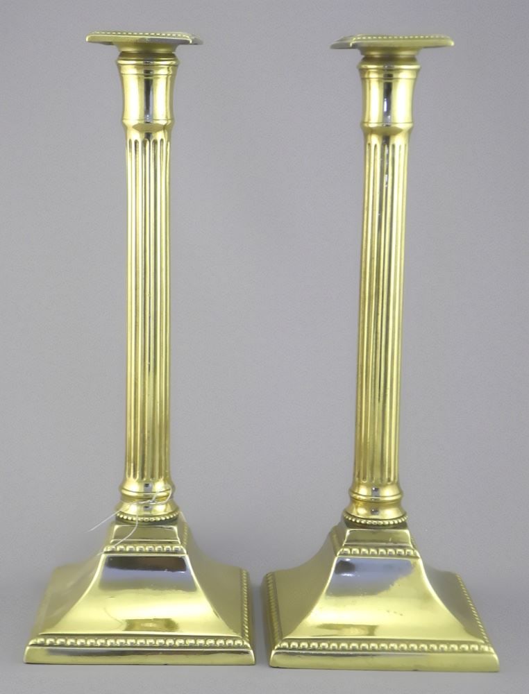 Pair of 19th C. Brass Column Candlesticks, 11 1/4"h. (1 of 4)
