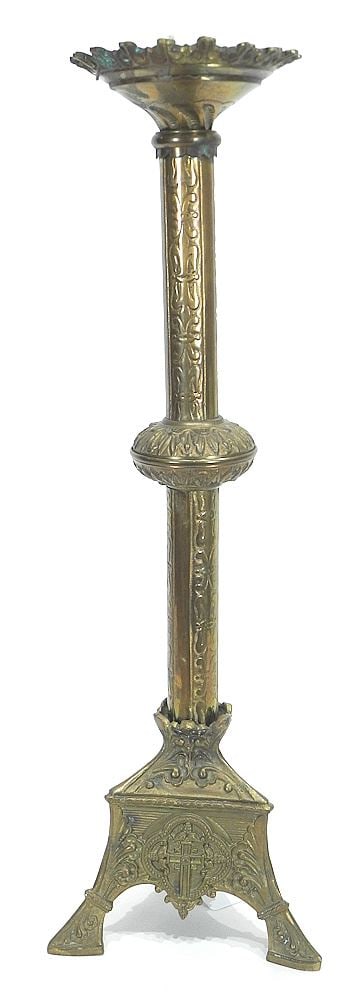 Ecclesiastical Brass Candlestick, 21 7/8"h. (1 of 2)