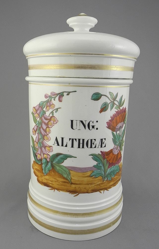 19th C. French Porcelain Apothecary Jar "Ung: Althoeae".: 19th C. French Porcelain Apothecary Jar "Ung: Althoeae".