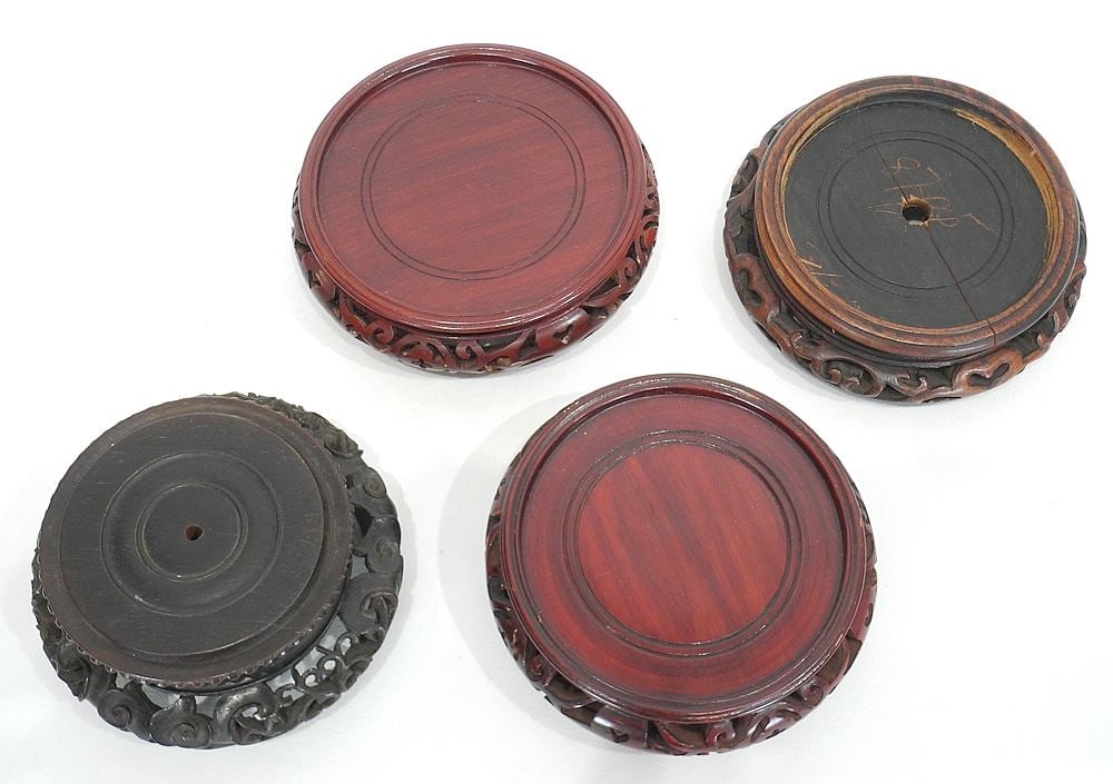 Four Vintage Chinese Hardwood Stands , Largest 6" Diameter.: Four Vintage Chinese Hardwood Stands , Largest 6" Diameter.