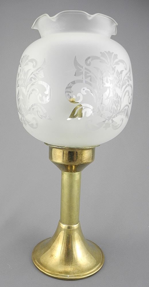 Cawa Denmark Brass & Etched Glass Oil Lamp, 12 3/4"h. (1 of 4)