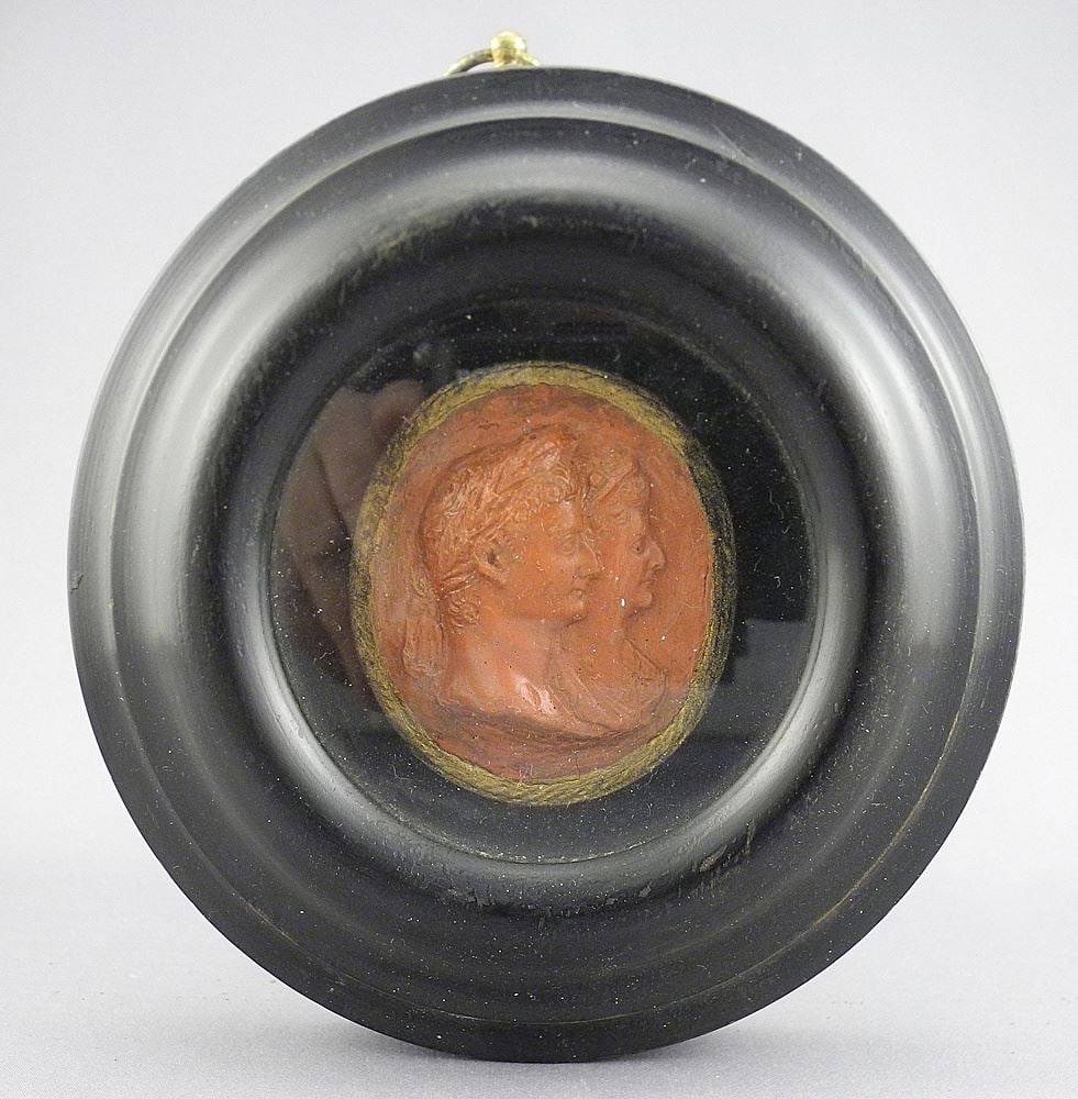 19th C. Wax Portrait Medallion, 2 3/8"h, Frame 5 1/2"h. (1 of 2)