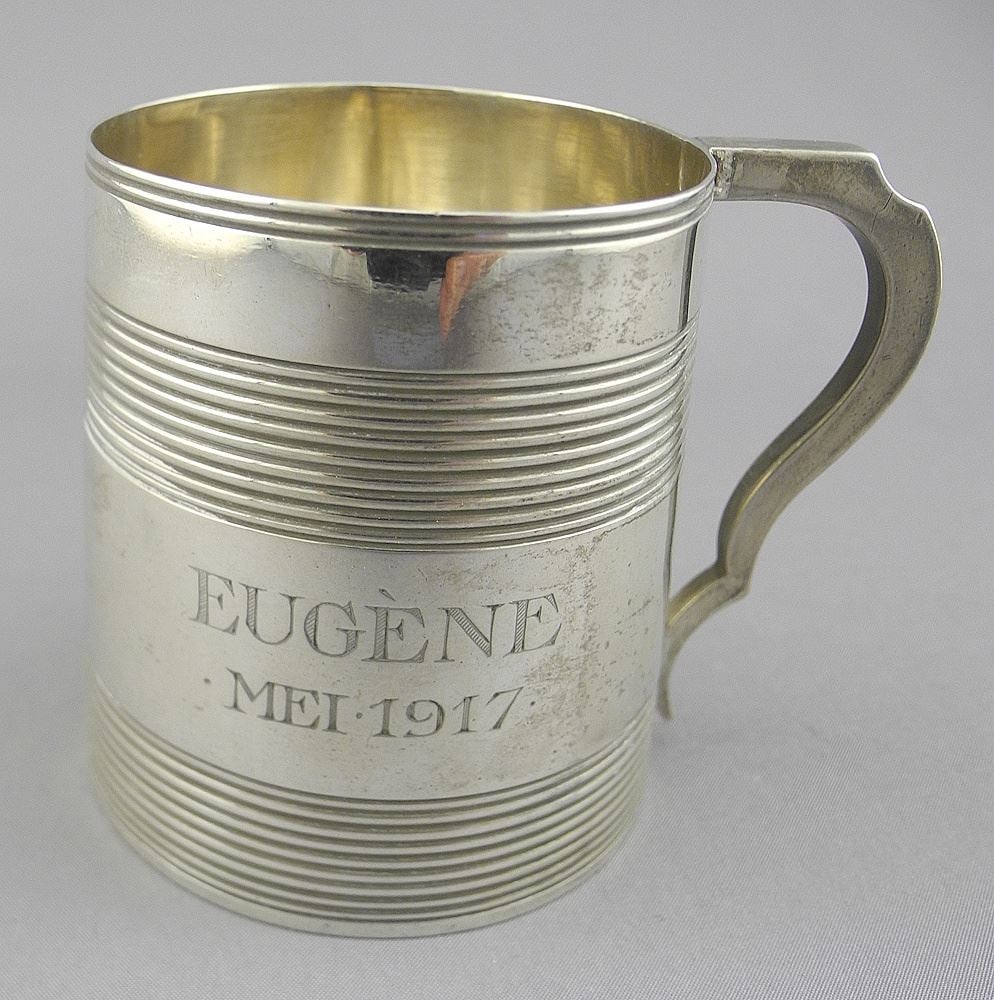 Dutch Silver Cup, "Eugene Mei 1917", 2 1/2"h, 89g.: Dutch Silver Cup, "Eugene Mei 1917", 2 1/2"h, 89g.