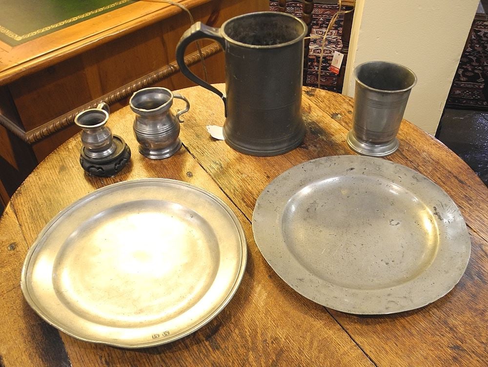 Collection of Six pcs Georgian Pewter, Mug 6 1/4".: Collection of Six pcs Georgian Pewter, Mug 6 1/4".