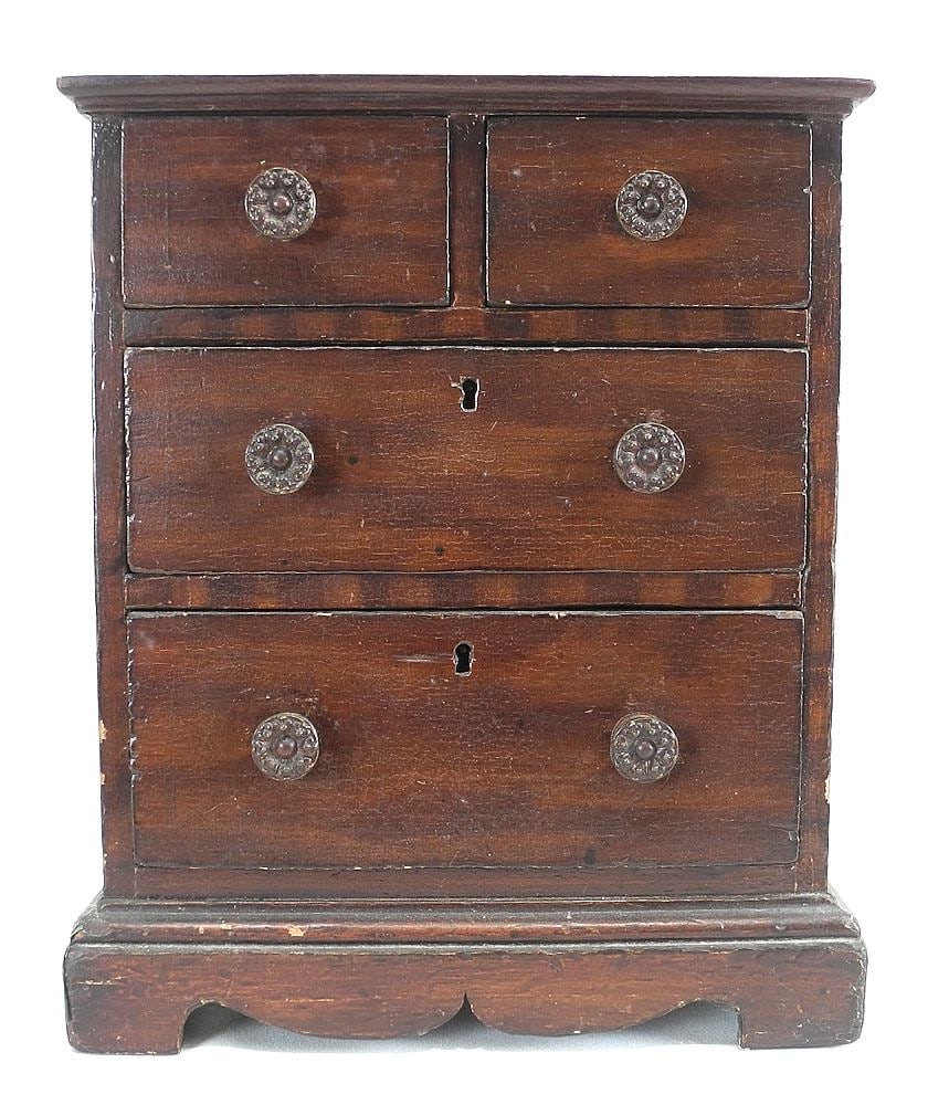 Mahogany & Pine Apprentice Chest, 13 x 10 3/4 x 7 1/2" (base of bottom drawer signed). (1 of 5)