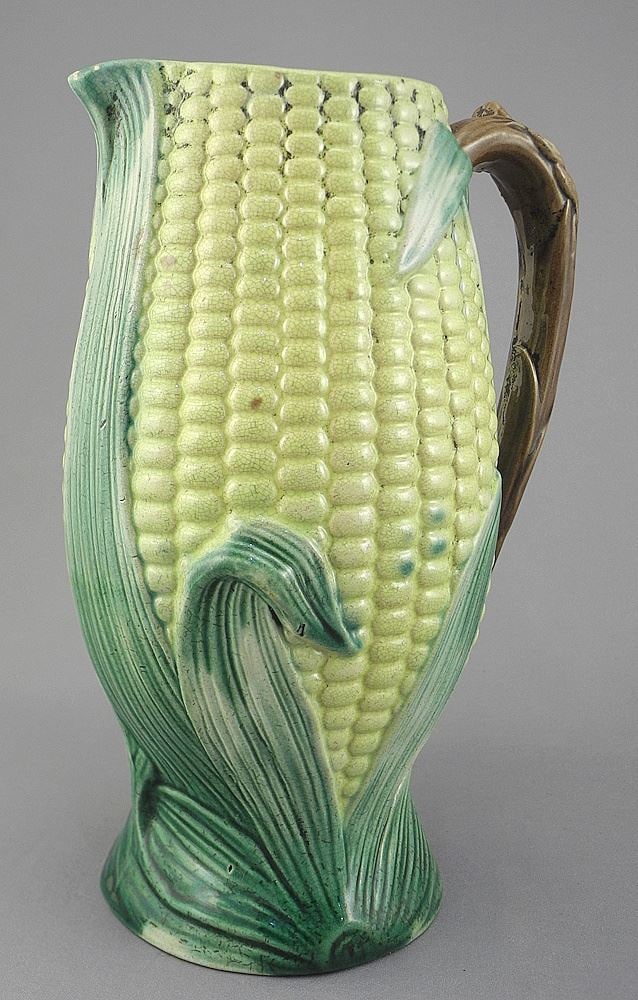 19th C. English Majolica "Corn" Pitcher with Registration Mark, 7 1/2"h. (1 of 3)
