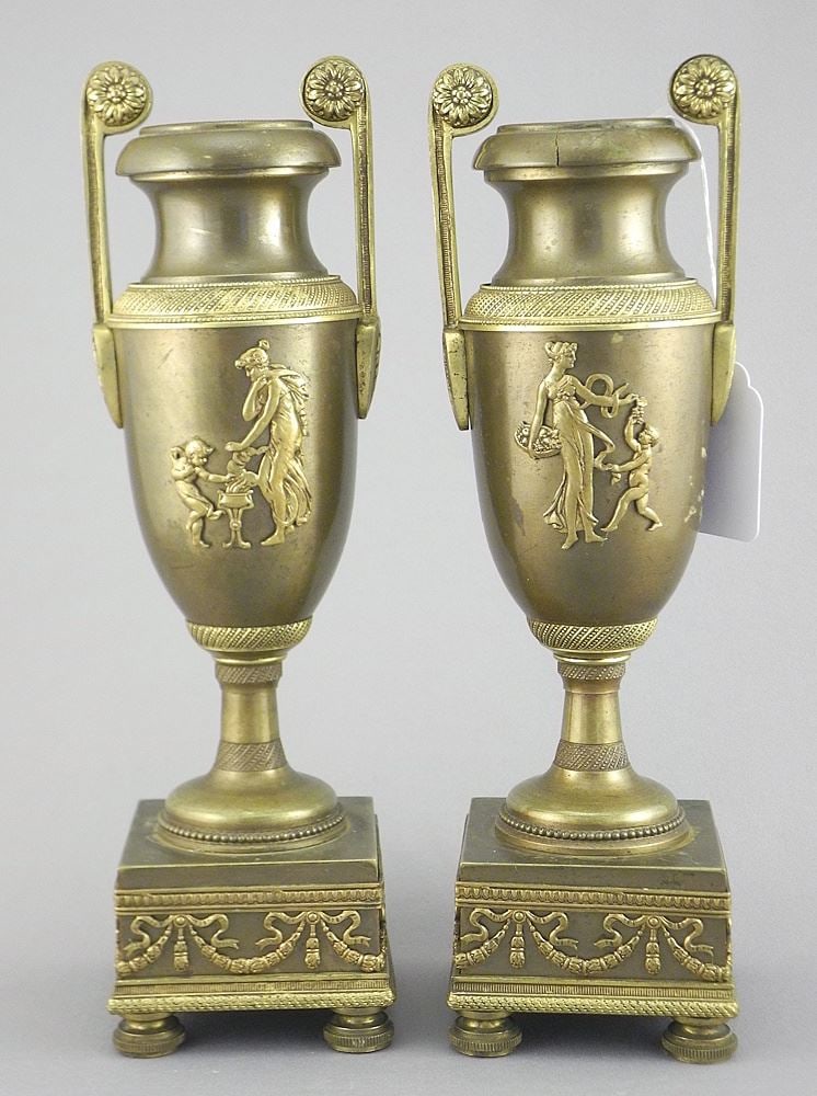 Pair of French Empire Style Bronze Urns, 9 1/2"h. (1 of 2)