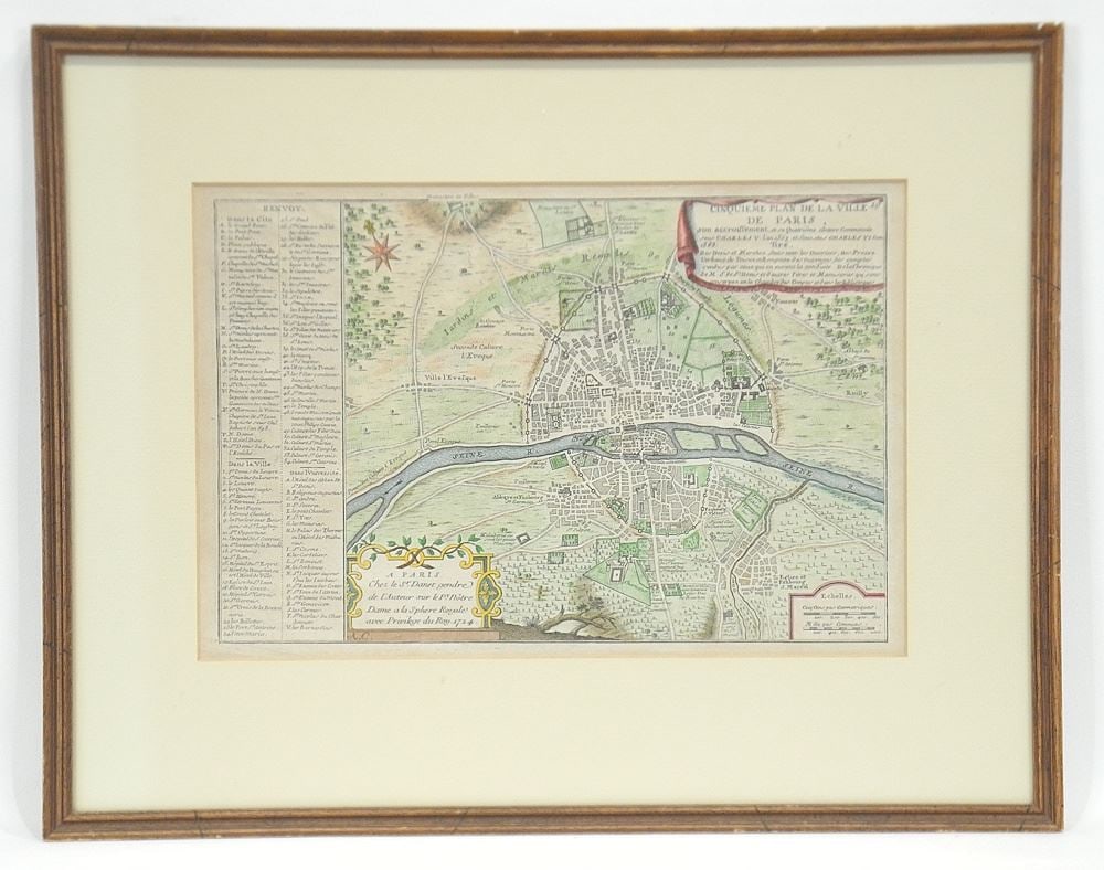 Antique Map: "Cinquiere Plan de Paris"/Sr. Danet/Paris/1724, 9 x 13 1/4". (1 of 2)