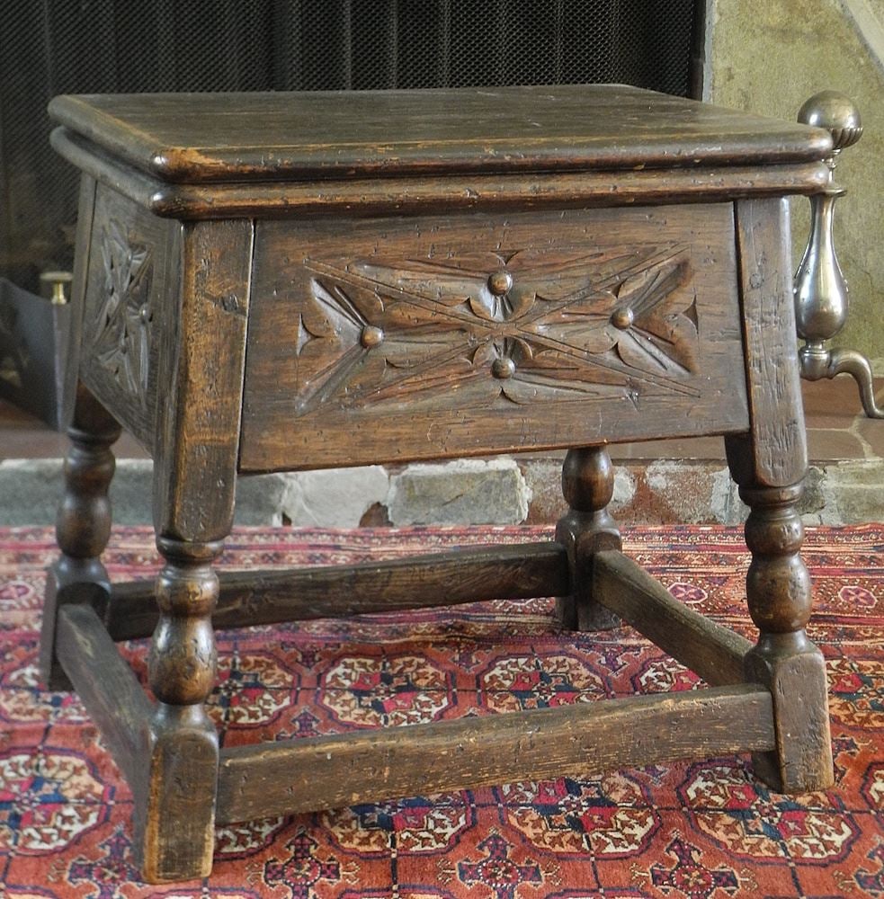 Carved Oak "Monks" Fold-Over Side Table, 19 1/2 x 13 1/2 x 18"h. (1 of 8)