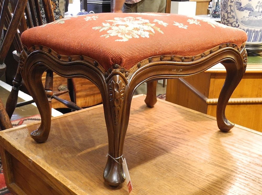 Louis XV Mahogany Footstool with Needlepoint Cover. (1 of 2)
