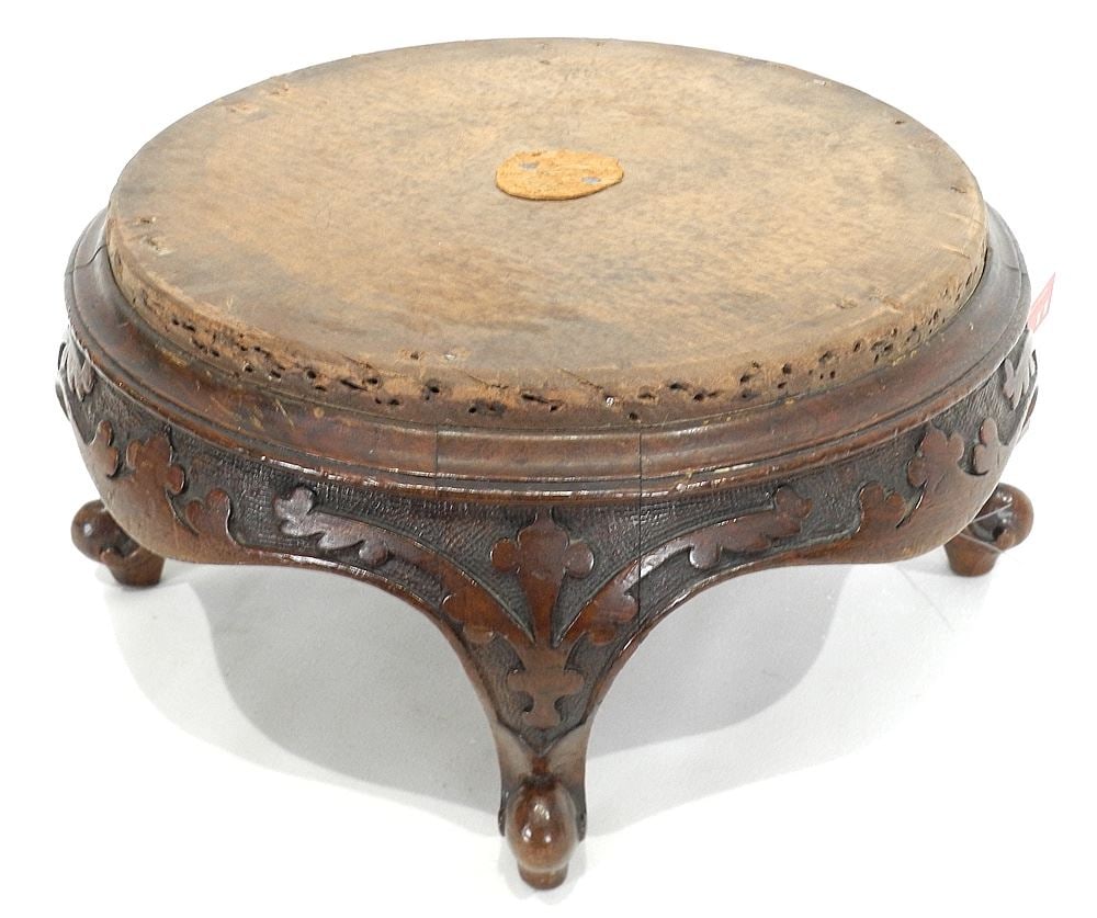 Antique Victorian Mahogany Round Footstool (needs upholstery). (1 of 2)