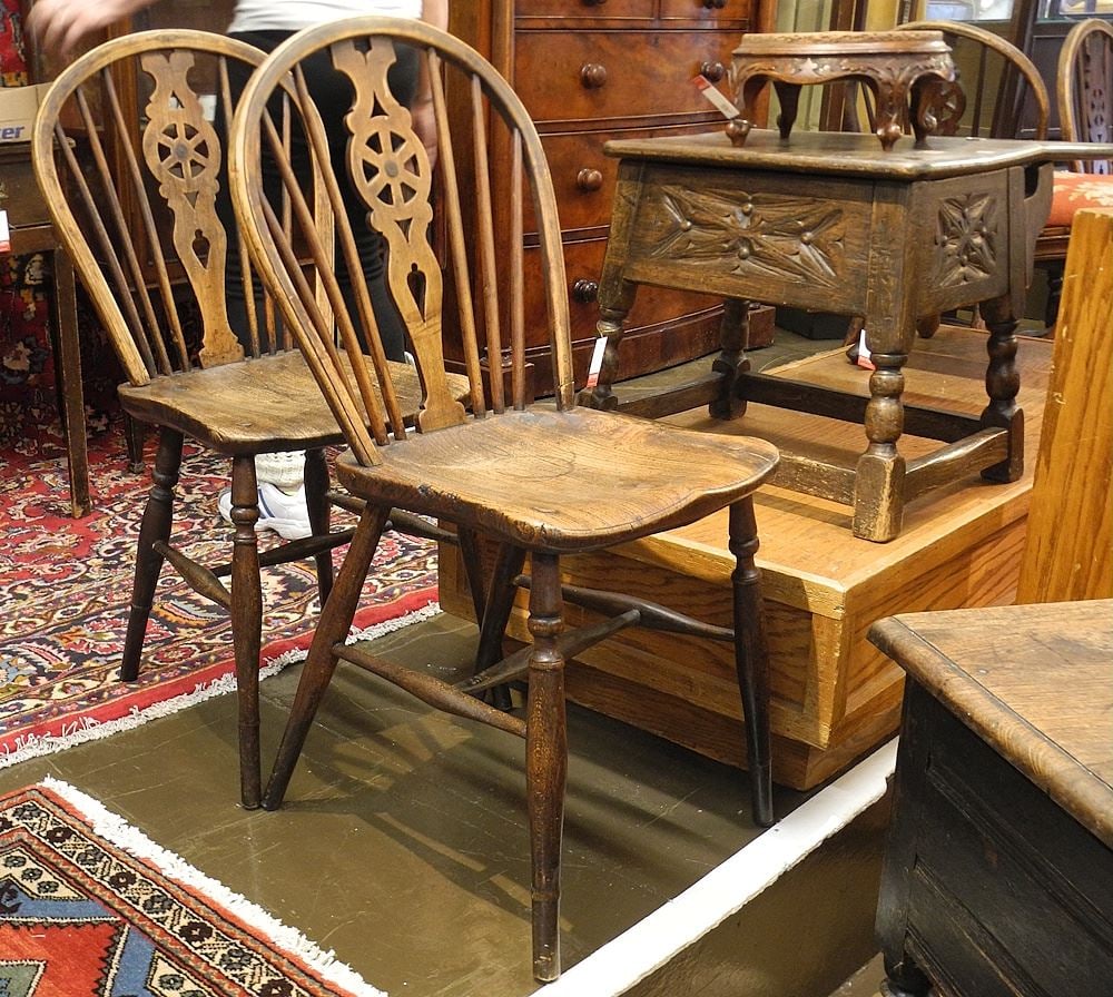 Four Early 19th C. Oak Windsor Wheelback Chairs. (1 of 3)