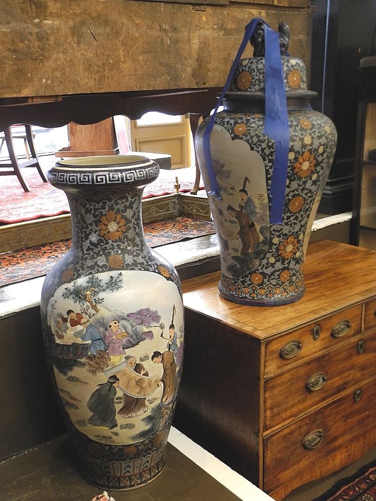 Two Chinese Vases Covered & Uncovered, 32 & 35". (1 of 2)