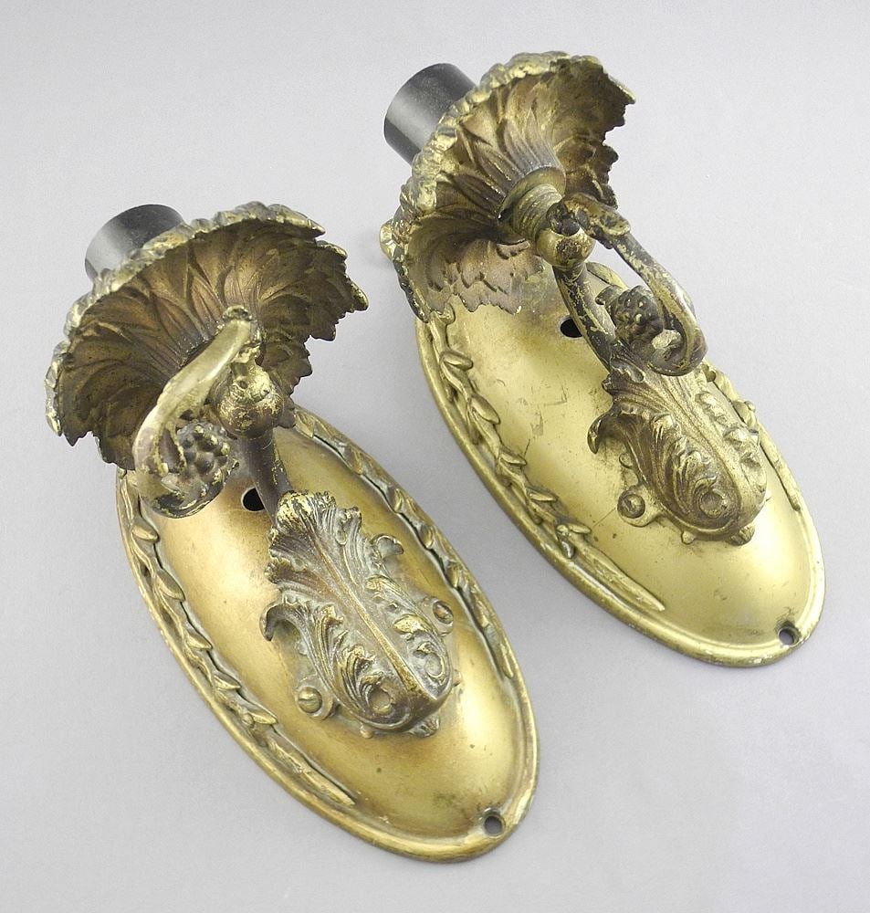 Pair of Brass Wall Sconces, 8 1/4"h, Wiring Required. (1 of 3)